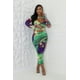 thumbnail image 1 of Vestido Con Cuello Redondo Manga Larga Cierre De Cremallera En La Espalda Corte Elástico En La Parte Delantera Elegante Y Con Aberturas Multicolor (para Mujer), 1 of 5