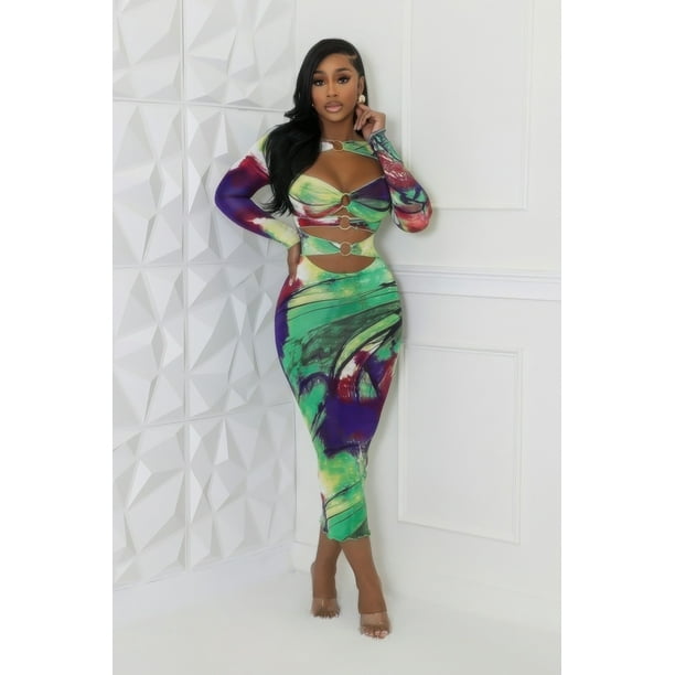 Vestido Con Cuello Redondo Manga Larga Cierre De Cremallera En La Espalda Corte Elástico En La Parte Delantera Elegante Y Con Aberturas Multicolor (para Mujer)