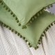 thumbnail image 4 of REGALWOVEN Paquete de 2 Fundas de Cojín de Terciopelo con Pompones Fundas de Almohada Decorativas con Flecos Verde 12" x 20", 4 of 6