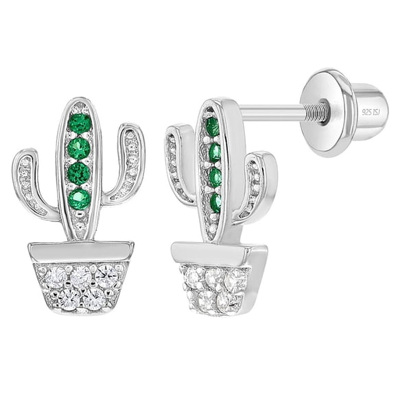 Aros de cactus de plata 925 con circones para niñas