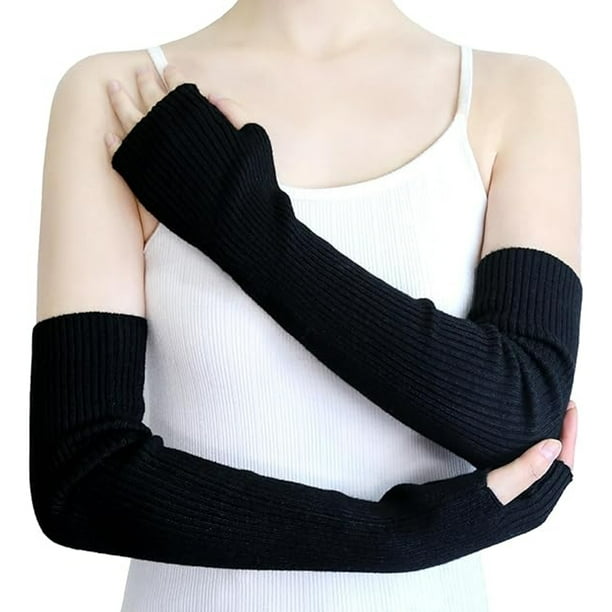 Calentadores de brazos sin dedos para mujer, guantes elásticos de invierno, guantes acrílicos de 50 cm de largo.