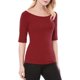 thumbnail image 5 of INSPIRE CHIC Camisetas de Mujer para Regreso a Clases con Cuello de Barco, Mangas Medias, Ajustadas, para Capas, Suaves, Talla S, Rojo, 5 of 8