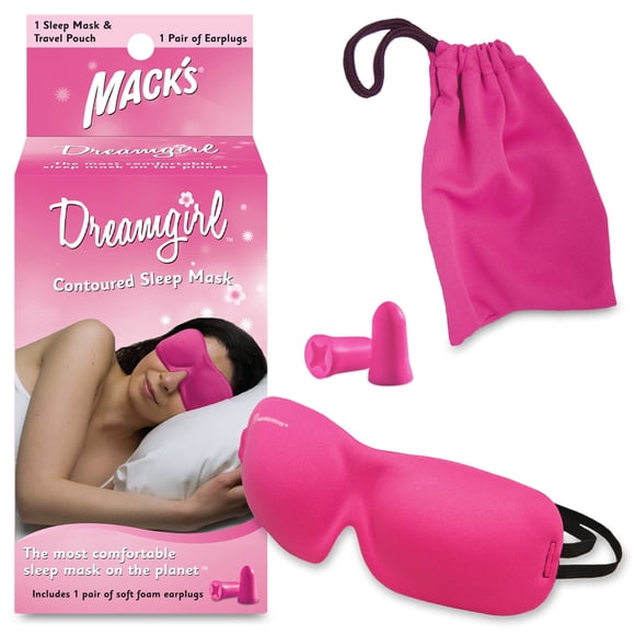 Antifaz para dormir Mack's Dreamgirl rosa ajustable con tapones