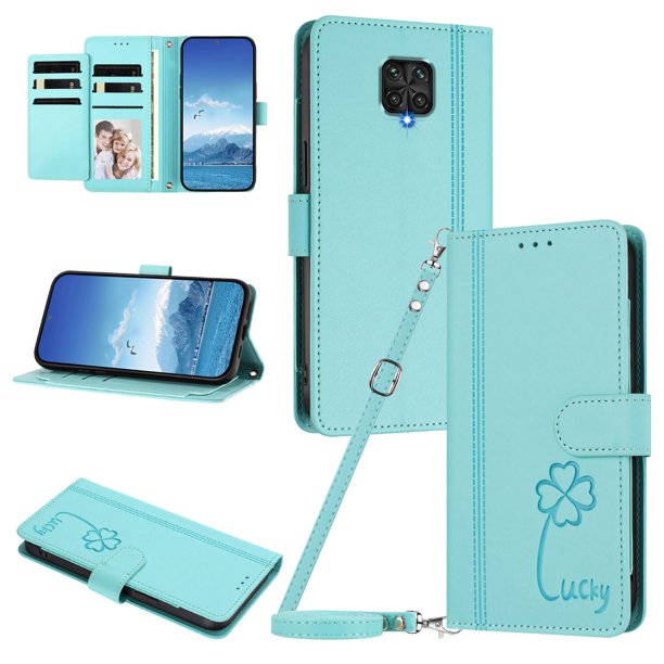 Funda Cartera Trébol para Xiaomi Redmi Note 9S 4G con Ranuras Tarjetas y Carga Inalámbrica Verde menta