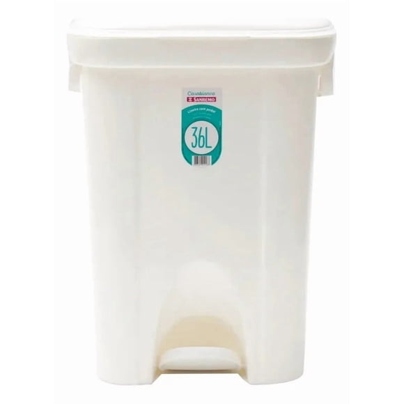 Basurero 36 lts Rectangular San Remo con Tapa y Pedal - Blanco