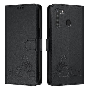 Funda Tipo Cartera Foxdock Para Samsung Galaxy A21 Con Soporte, Ranuras, Rfid, Diseño De Gato