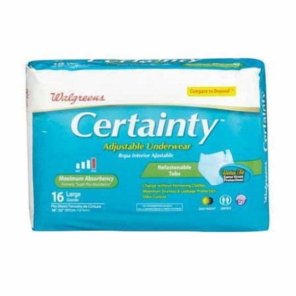 Ropa interior para incontinencia Walgreens Certainty talla grande 16 piezas