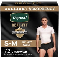 Pañales Para Adultos Depend Real Fit Para Hombre, Tamaño Pequeño/Mediano, Color Negro, 72 Unidades