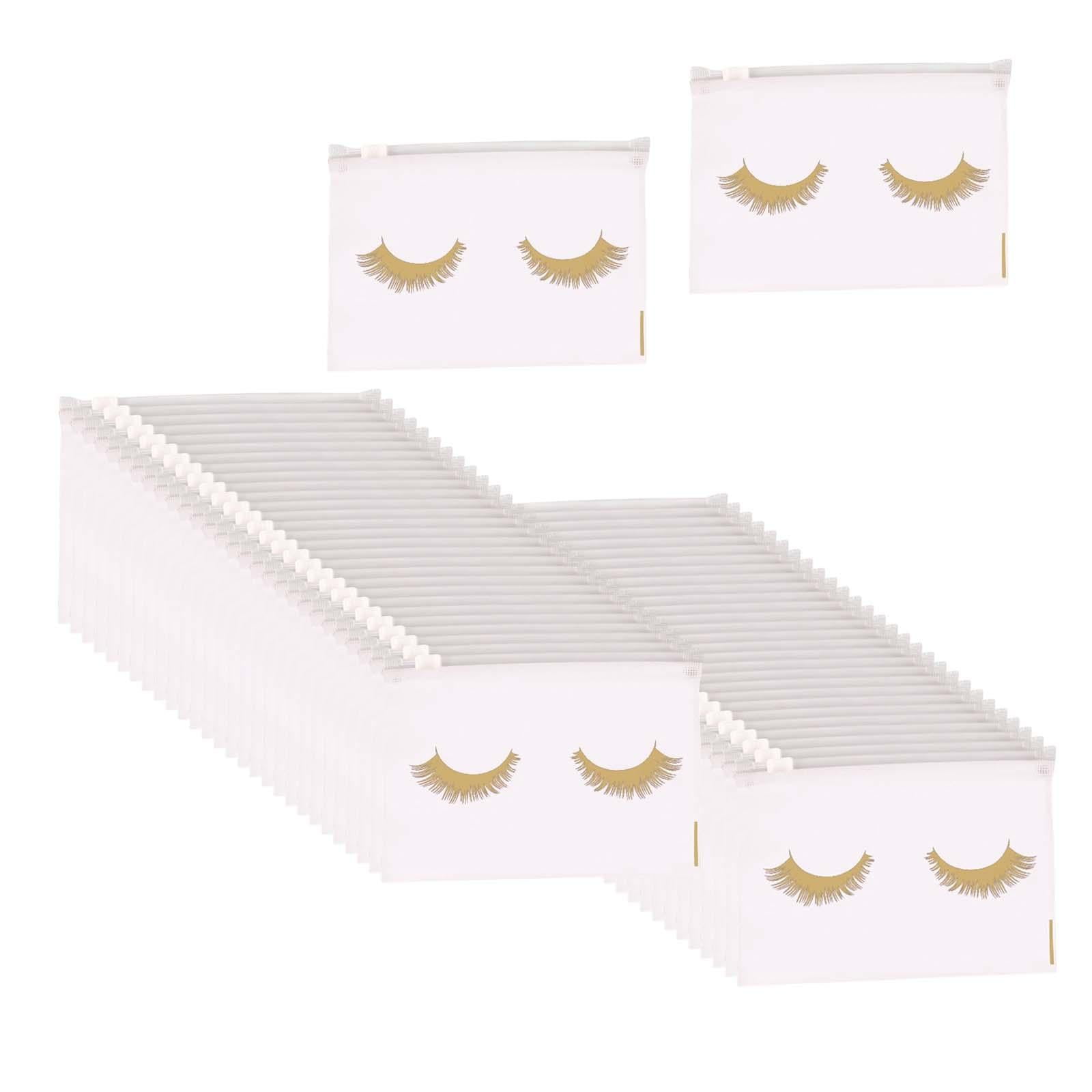 Magideal - 50x Bolsas De Pestañas Impermeables Bolsas De Maquillaje Vacías, Bolsas De Embalaje De Pestañas Bolsa De Patrones Lindos Lavables Para Mujeres Niñas , L 20*15cm Oro Blanco