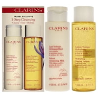 Clarins - Kit De Limpieza De 2 Pasos De Para Mujeres: 2 Piezas De Leche Limpiadora Aterciopelada De 6,7 Oz Y Loción Tonificante Hidratante De 6,7 Oz