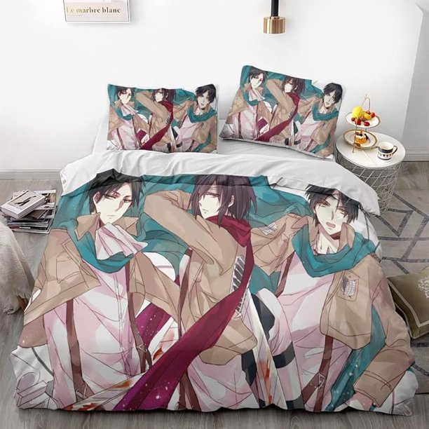 Att-ack on Gi-ant Eren L-evi Ani-me Soft 3D Pri-nted Du-vet Cover -Bedd-ing Set with Co-mforte-r Cover-