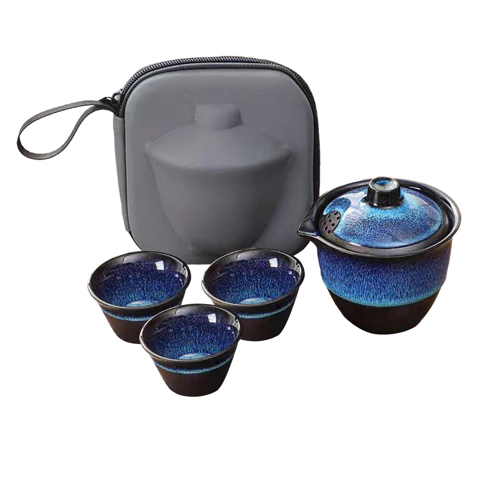 Magideal - Juego De Tetera De Cerámica Con Infusor De Té, Bolsa De Transporte, Juego De Té Chino, Juego Tradicional Chino De Kungfu Para Viajes Al Aire Libre En