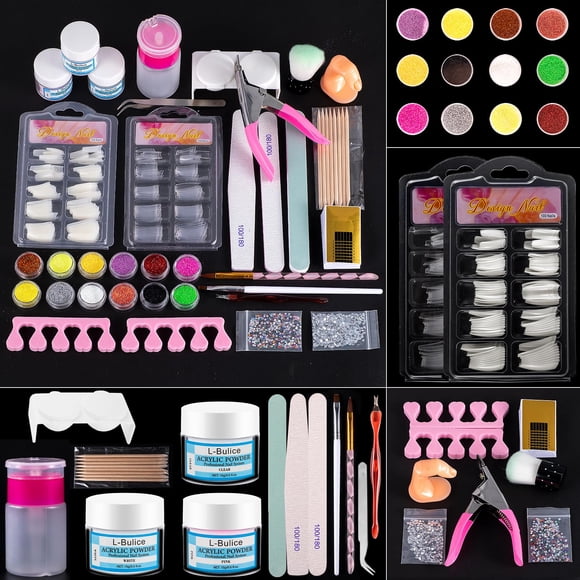 Kit de Uñas Acrílicas L-Bulice para Principiantes con 12 Polvos Brillantes