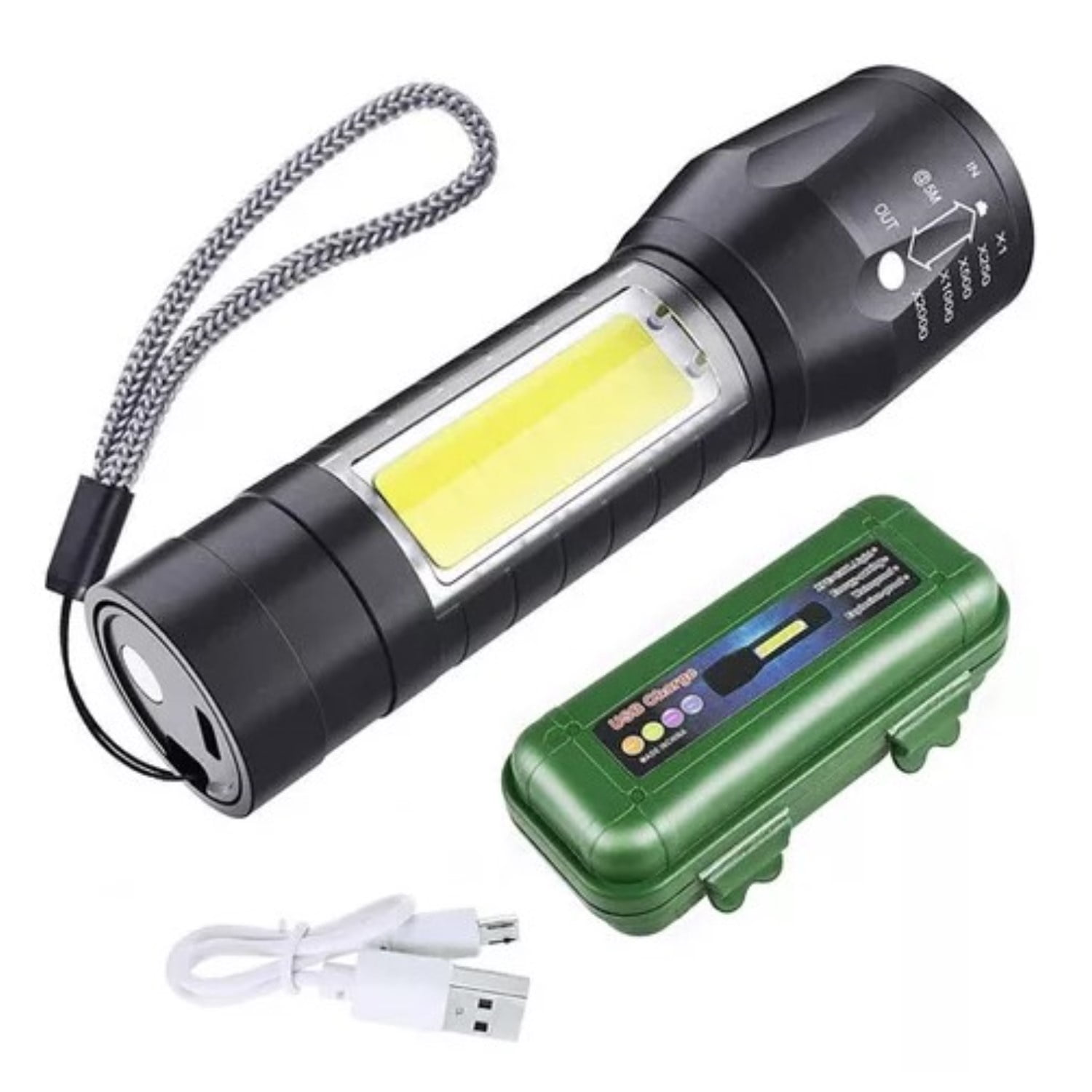 Citotools - Mini Linterna Led De Mano Recargable Usb Gancho 525 Con Zoom Color De La Linterna Verde Color De La Luz Blanco