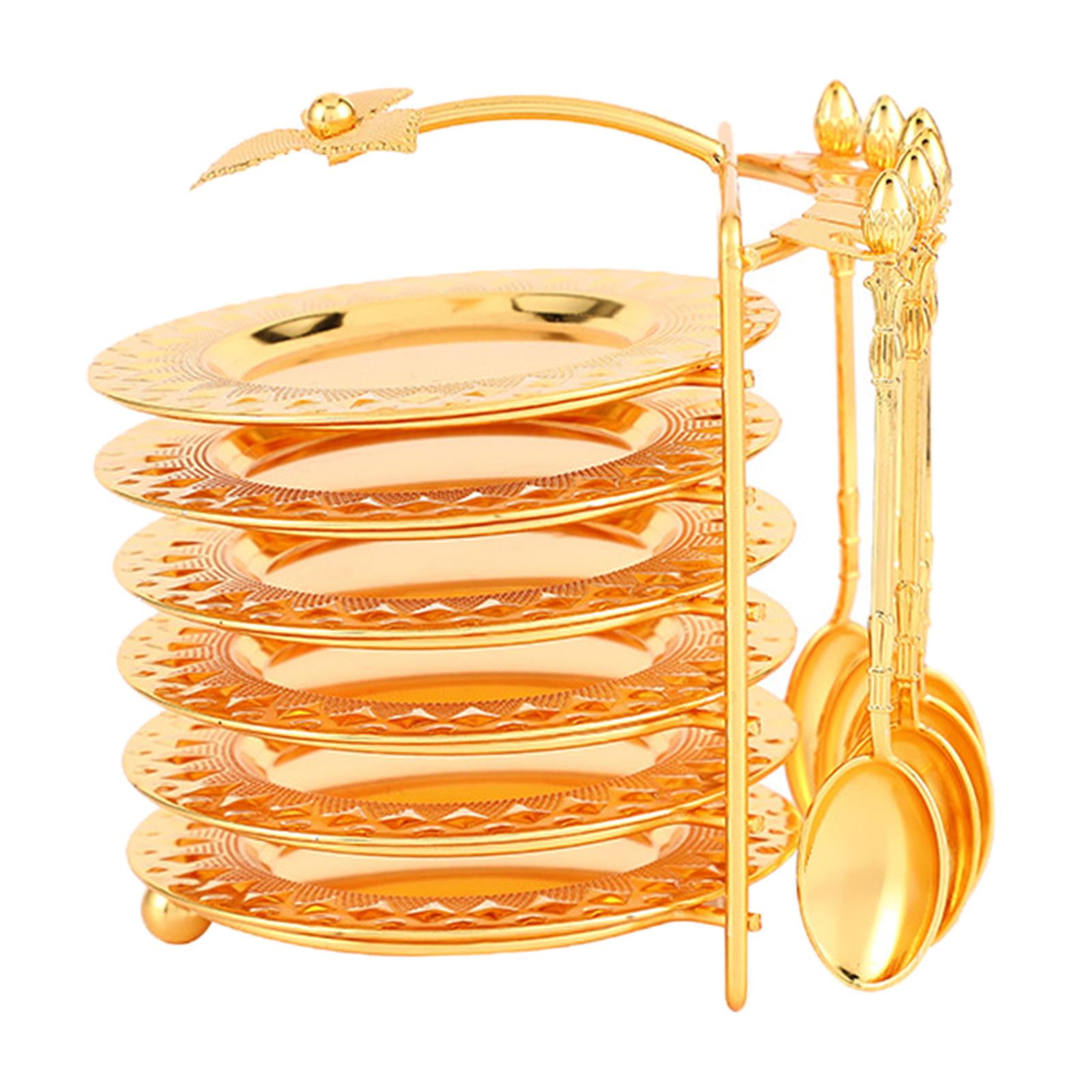 Bothyi - Juego De Vajilla Plato Llano Y Cuchara Platos De Servir Apto Para Lavavajillas Dorado