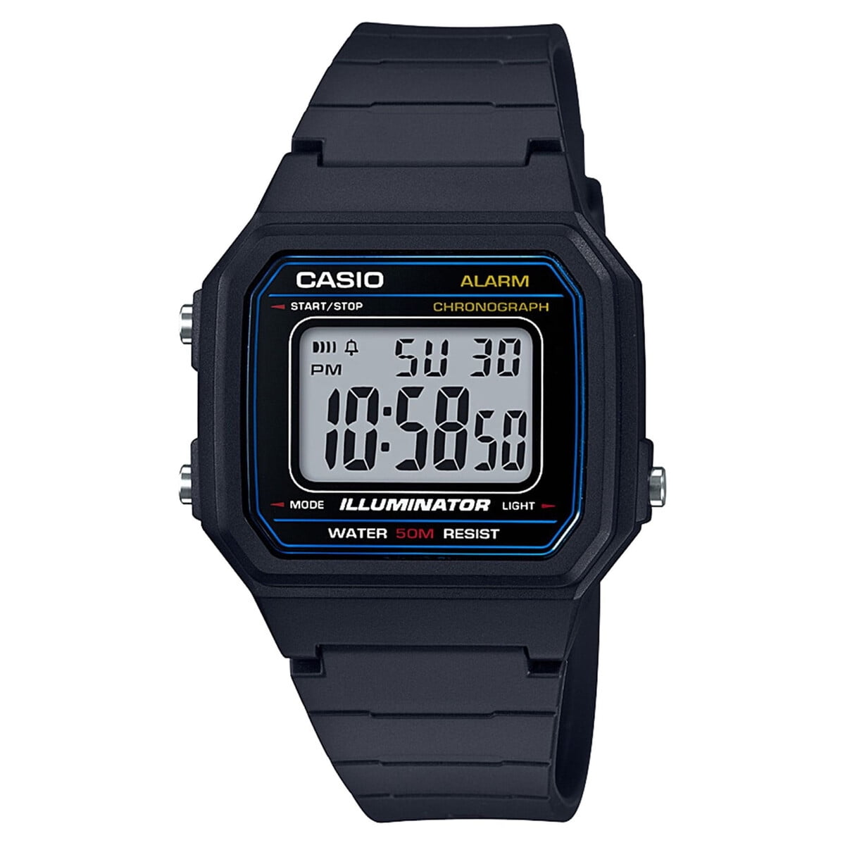 Reloj Casio Digital W217h1a Negro Resina 50m Alarma