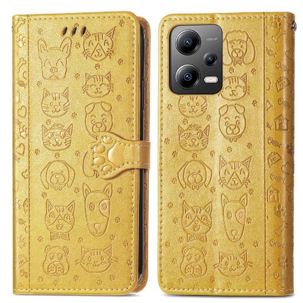 Funda Cartera FOXDOCK para XIAOMI POCO X5 , Flip PU con Relieve de Gatos y Perros, Tarjetero y Soporte