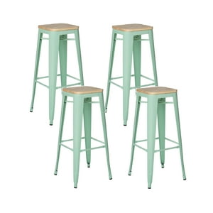 Castletec - Pack 4 Taburetes Pisos Metal Tolix Asiento Madera Comedor Bar Lf5-03W - Verde Agua