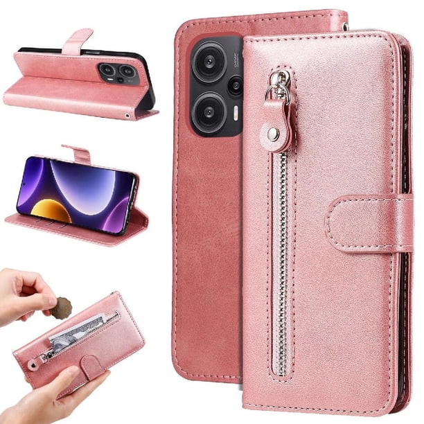 Funda con Cremallera para Xiaomi Poco F5, Carcasa Cartera de Cuero PU con Soporte y Tarjetero