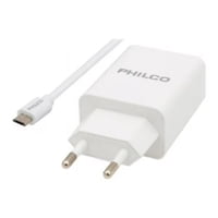 Philco - Cargador De Pared 2 Usb 2.1A Cable Micro Usb Blanco
