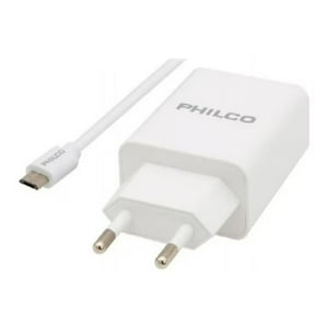 Philco - Cargador De Pared 2 Usb 2.1A Cable Micro Usb Blanco