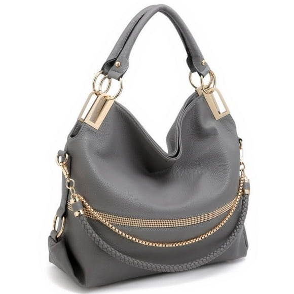 Bolso de mano Dasein de piel vegana con strass Hobo Tote gris