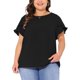 thumbnail image 1 of Agnes Orinda Blusas de Verano para Mujer Tallas Grandes con Volantes de Manga Corta Cuello Redondo Blusas Sólidas Camisas Casuales 1X Negro, 1 of 5