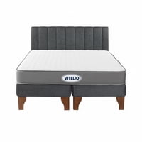 Vitelio - Cama 2 Plazas Modular Europea Gris + Colchón Ortopédic