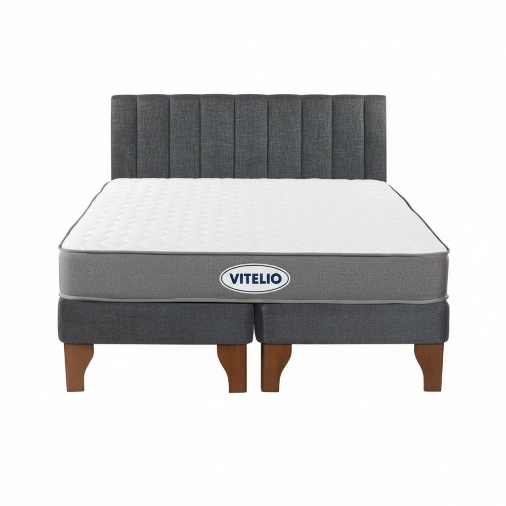 Vitelio - Cama 2 Plazas Modular Europea Gris + Colchón Ortopédic