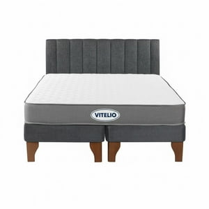 Vitelio - Cama 2 Plazas Modular Europea Gris + Colchón Ortopédic