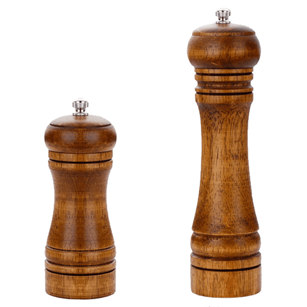 Juego de 2 molinillos de sal y pimienta de madera con núcleo de cerámica.