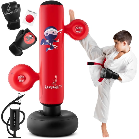 Set de sacos de boxeo Kangability Kids con guantes, almohadillas y bomba