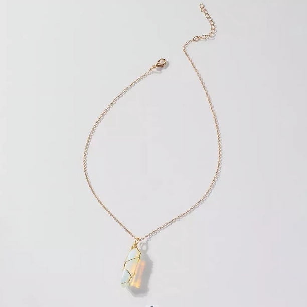 Handcrafted Hexagon Pendant Necklace - Natural Stone Crystal - Lucky Charm