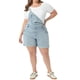 thumbnail image 1 of Agnes Orinda Overoles Cortos de Mezclilla Lavada con Tirantes Ajustables y Bolsillos para Mujer de Talla Grande para Escuela y Universidad 2X Azul Claro Lavado de Nieve, 1 of 5