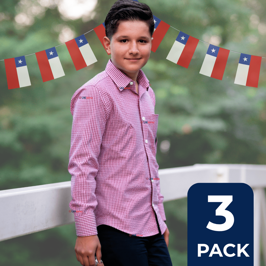 Utilisimo - Pack 3 Camisa Huaso Cuadrillé Algodón Niño Juvenil Color Rojo