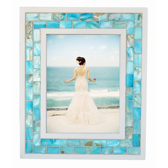 Marco de fotos GIFTME 5, mosaico de madreperla, 13 x 18 cm, azul
