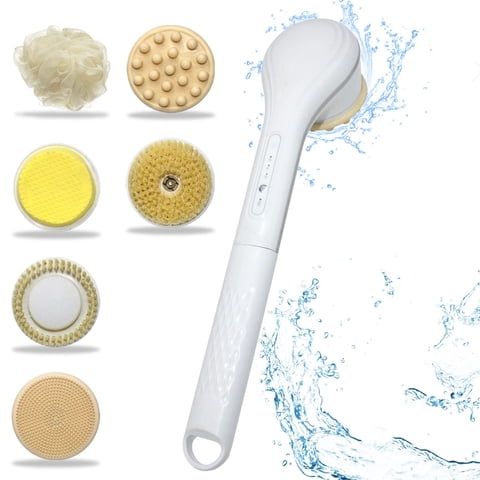 Xusx111 - Set De Cepillo Eléctrico Genérico Para La Ducha, Cepillo De Baño Exfoliante Mango Largo Para Aplicador De Loción De Ducha Para El Fregador De Cuerpo De Silicona De Espalda Con 6 Cabezas De C