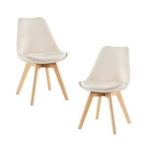 Habita2 Chile - Pack 2 Sillas De Comedor Tulip Tapizado Terciopelo O Felpa Con Base Madera - Beige