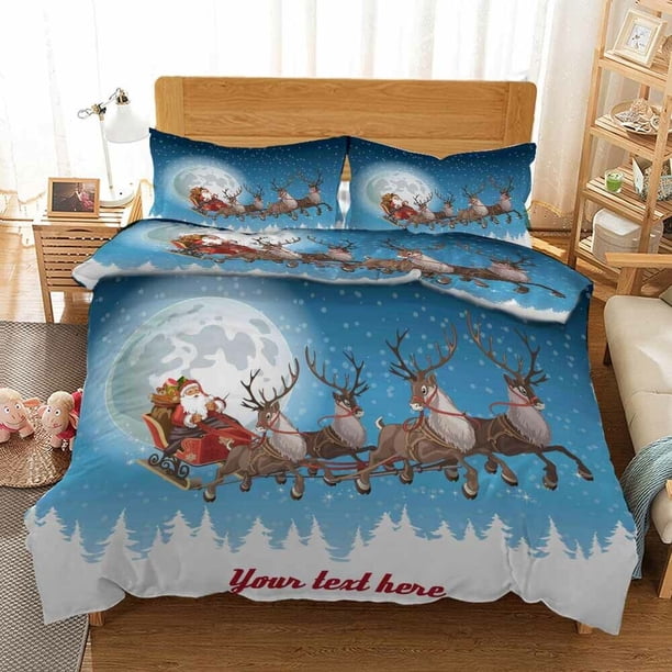 Moon Snow Christmas Print Duvet Quilt Covers Pillow Case Bedding Sets3-Piece Bedding Set (1 Duvet Cover + 2 Pillow Shams)