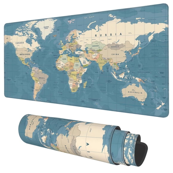 Tapete para escritorio KOAIWPAE 90 x 40 cm, mapa mundial vintage grande