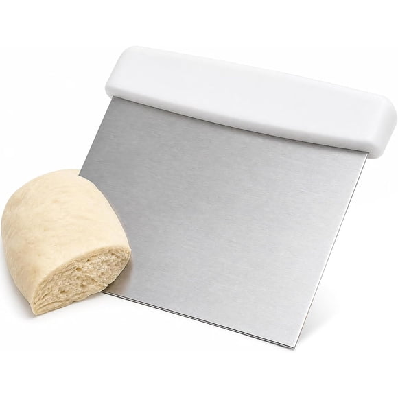 Cortador de masa y raspador de acero inoxidable con mango blanco