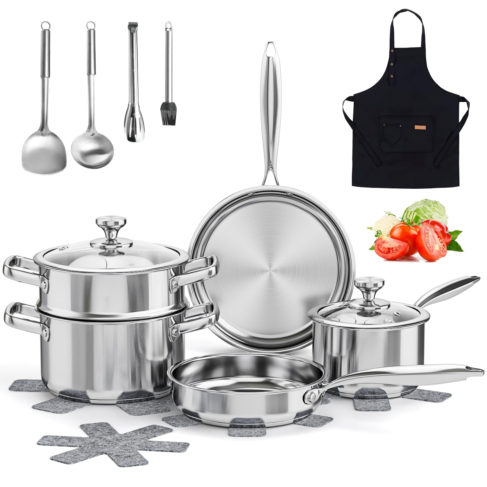 Juego De Utensilios De Cocina Askscici De Acero Inoxidable, 16 Piezas, Plateado