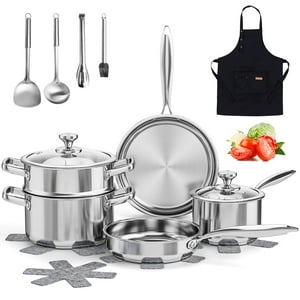 Juego De Utensilios De Cocina Askscici De Acero Inoxidable, 16 Piezas, Plateado