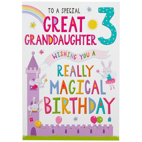 Tarjeta de cumpleaños infantil de Regal Publishing para bisnieta de 3 años - 9 x 6 pulgadas