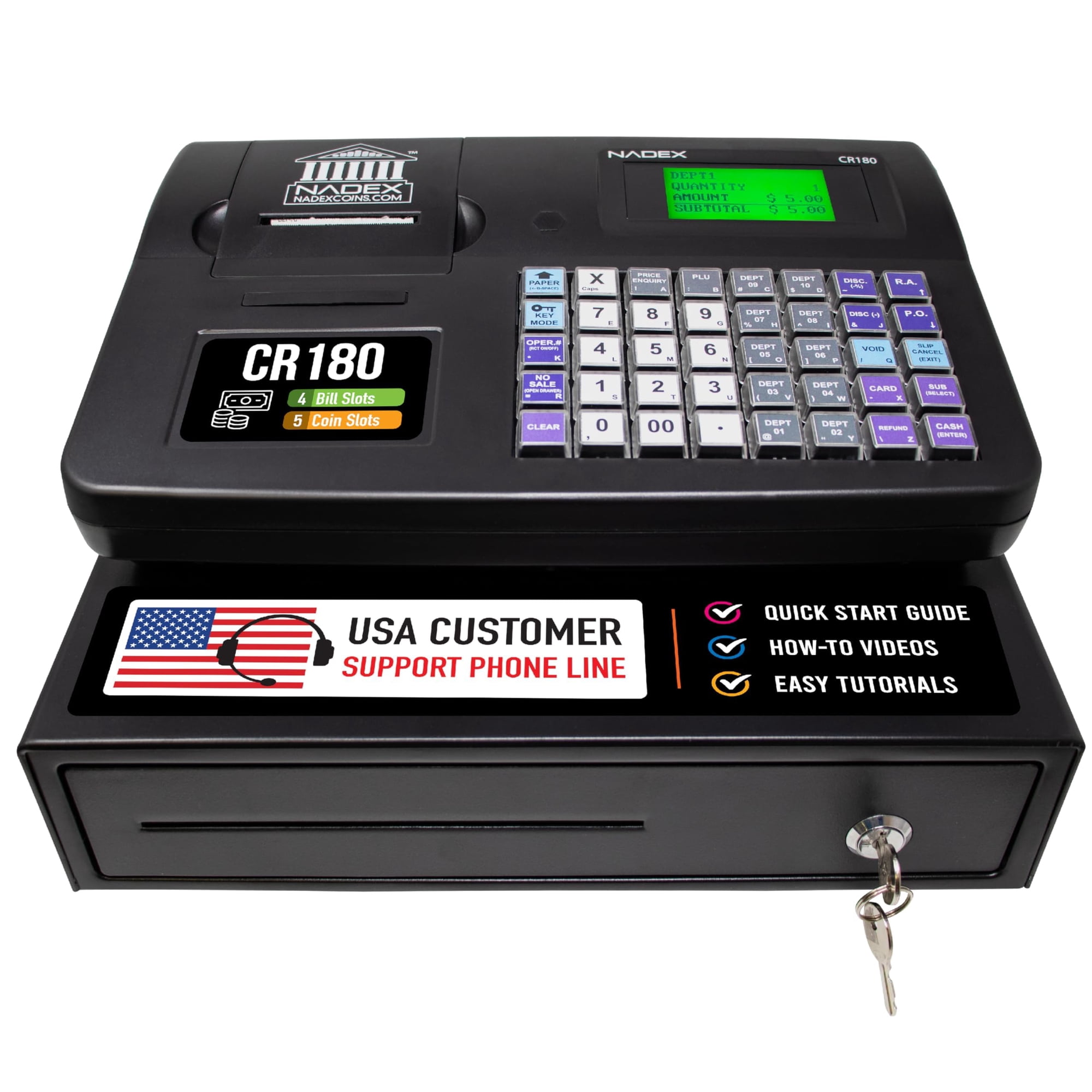 Caja Registradora Nadex Cr180 Con Cajón De Acero Negro