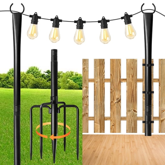 Postes para luces de guirnalda MuliVid, paquete de 2, 3 m, metálicos e impermeables