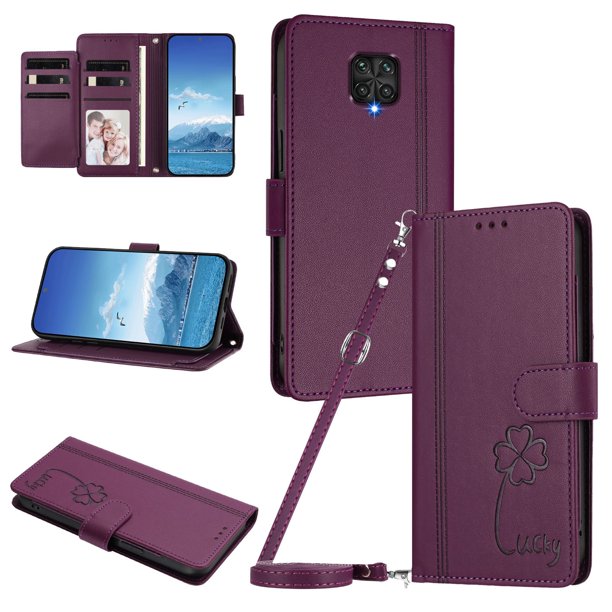 Funda Cartera Trébol para Xiaomi Redmi Note 9S 4G con Ranuras Tarjetas y Carga Inalámbrica Violeta