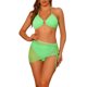 thumbnail image 1 of INSPIRE CHIC Conjunto de Bikini de Halter de 3 Piezas para Mujer con Anillo Vinculado y Pareo de Malla Texturizada de Cintura Alta Traje de Baño Triangular Grande Verde Fluorescente, 1 of 5