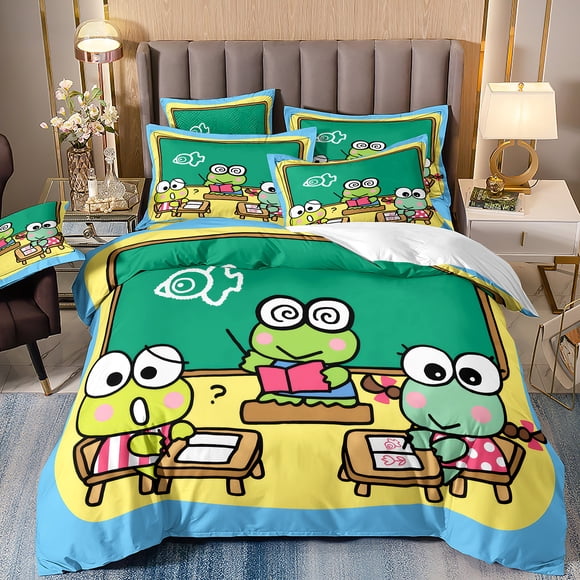 New Designer Sanrio Keroppi Bedding Set,Cartoon Big-Eyed Frog Quilt Cover,Kerokerokeroppi duvet cover for Boys Girls Children Bed Sheets