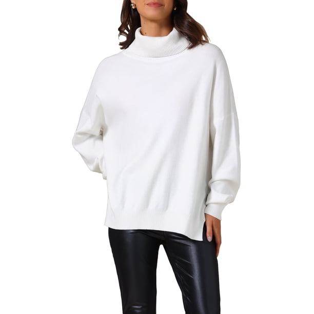 INSPIRE CHIC Suéter de Cuello Alto para Mujer, Tops para un Armario de Invierno Elegante XL Blanco